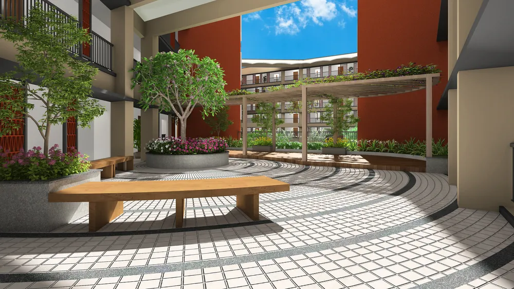 Landscaped seating court
